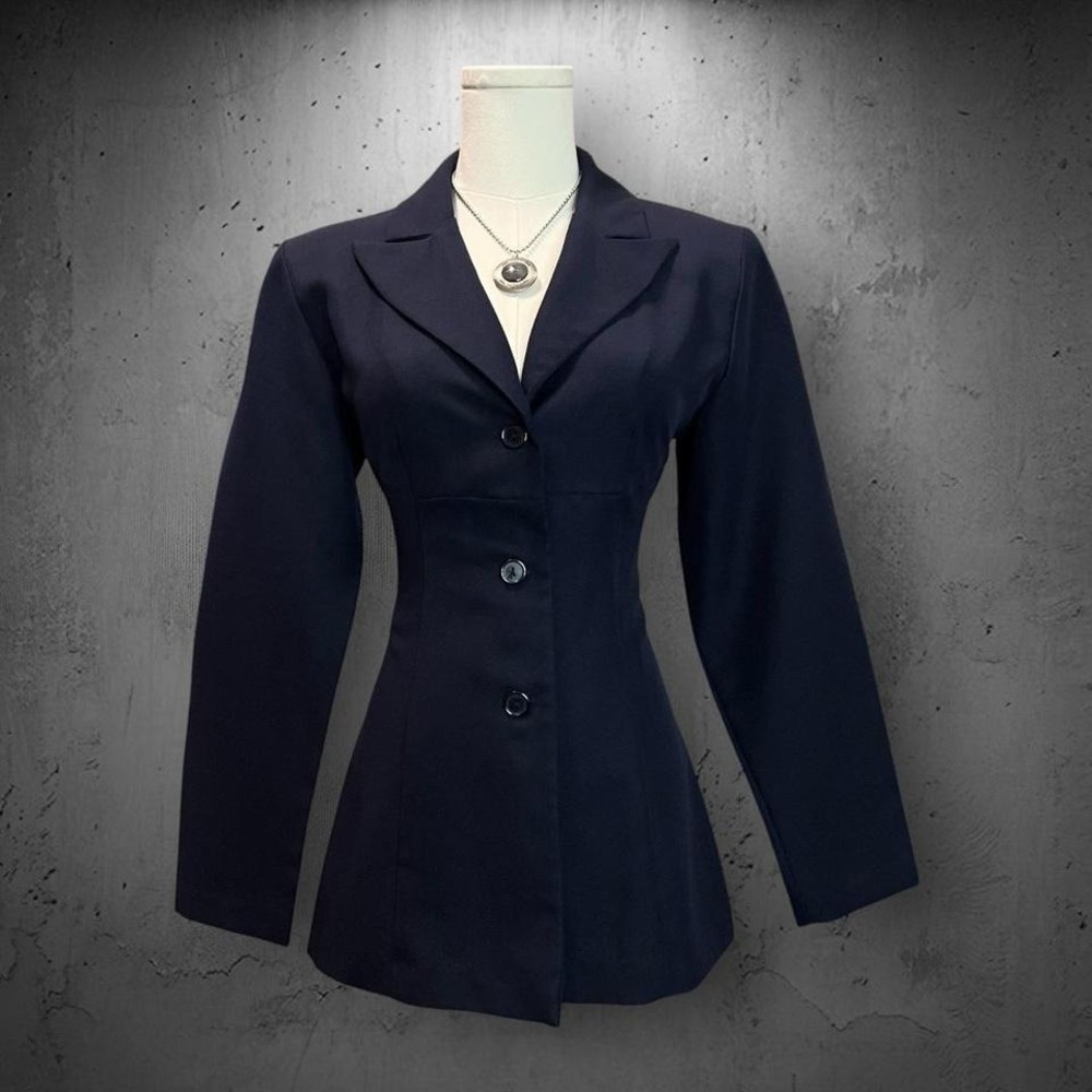 Vintage Younique Y2K Navy Tailored Retro Long Sleeve Collared Blazer Jacket